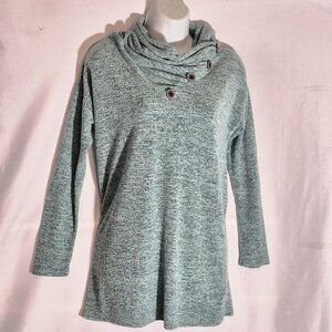 WEACZZY cowl neck sweater w/ stylish buttons, Rayon, Turquoise in size Small